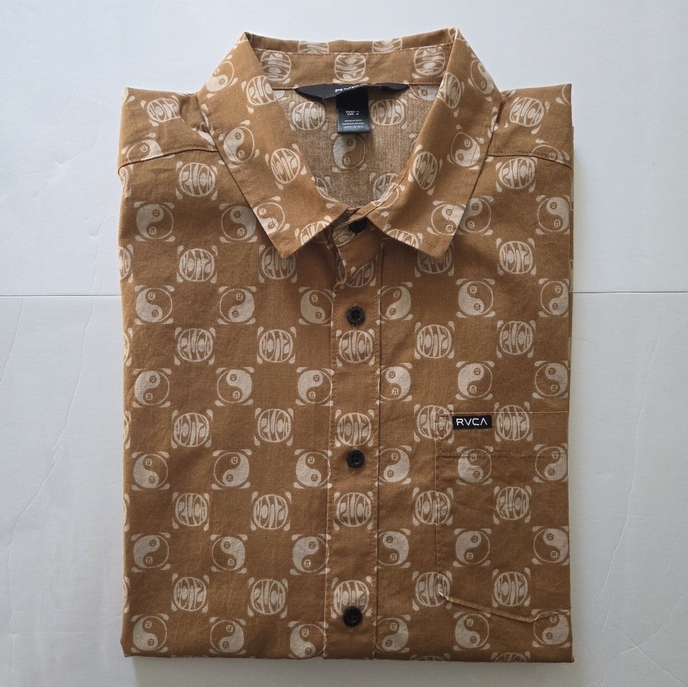 Brown Patterned RVCA Men's Shirt - Picture 5 of 9